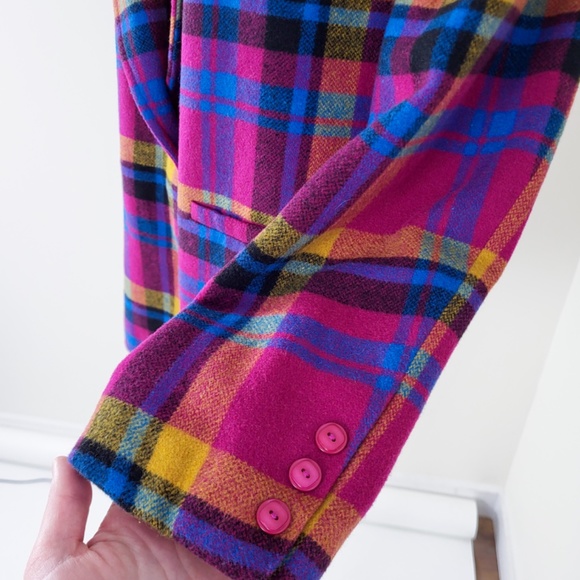 Vintage plaid blazer colourful multi-coloured bright structured shoulder pads - Picture 6 of 14